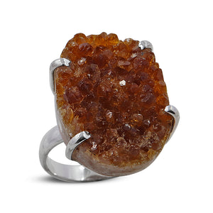 Natural Citrine Druzy Silver Rings