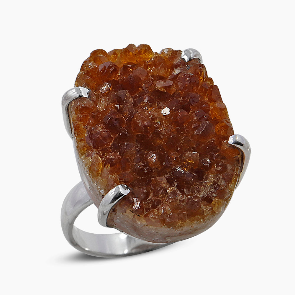 Natural Citrine Druzy Silver Rings