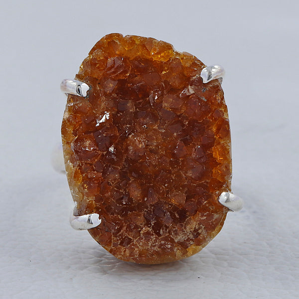 Natural Citrine Druzy Silver Rings