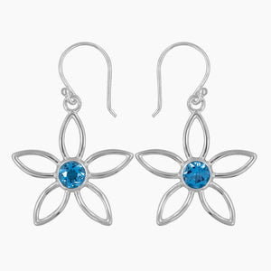 925 Silver Blue Topaz Flower Earring