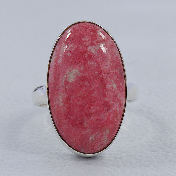 Natural Pink Thulite Silver Rings