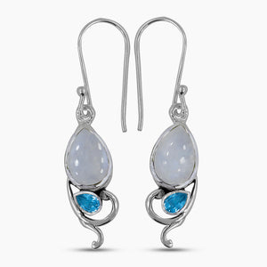 Rainbow Moonstone Silver Earrings