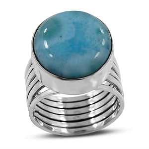 Natural Blue Larimar Silver Rings