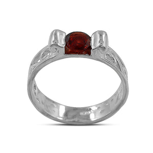 Natural Garnet Band Silver Rings