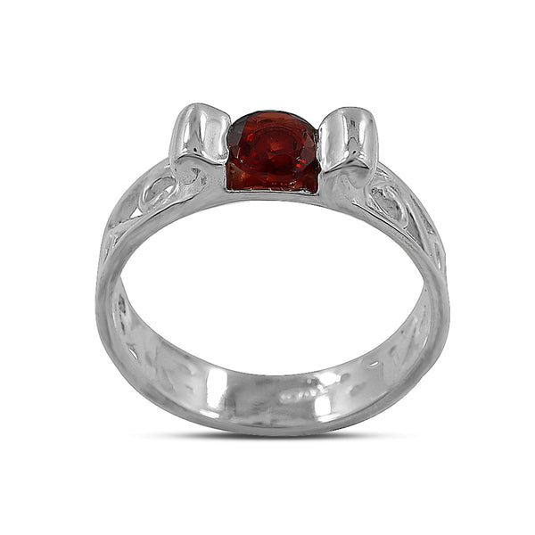 Natural Garnet Band Silver Rings
