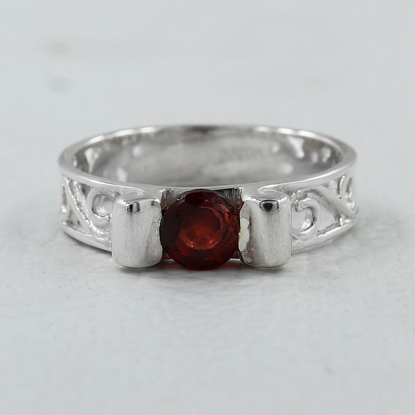 Natural Garnet Band Silver Rings