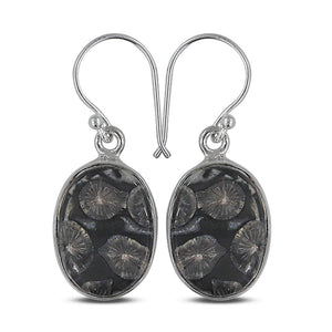 Natural Black Coral Silver Earrings