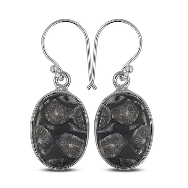 Natural Black Coral Silver Earrings