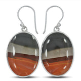 Large Oval Cabochon Polychrome Jasper Silver Earring