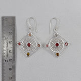 Tourmaline Filigree Art Silver Earrings