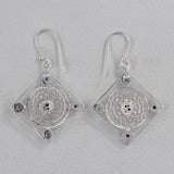 Tourmaline Filigree Art Silver Earrings