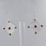 Tourmaline Filigree Art Silver Earrings