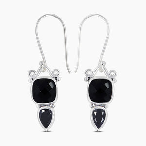 Black Onyx Silver Earrings
