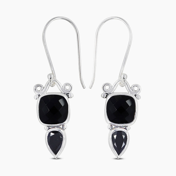 Black Onyx Silver Earrings