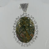 Rainforest Jasper Gemstone 925 Sterling Silver Pendant