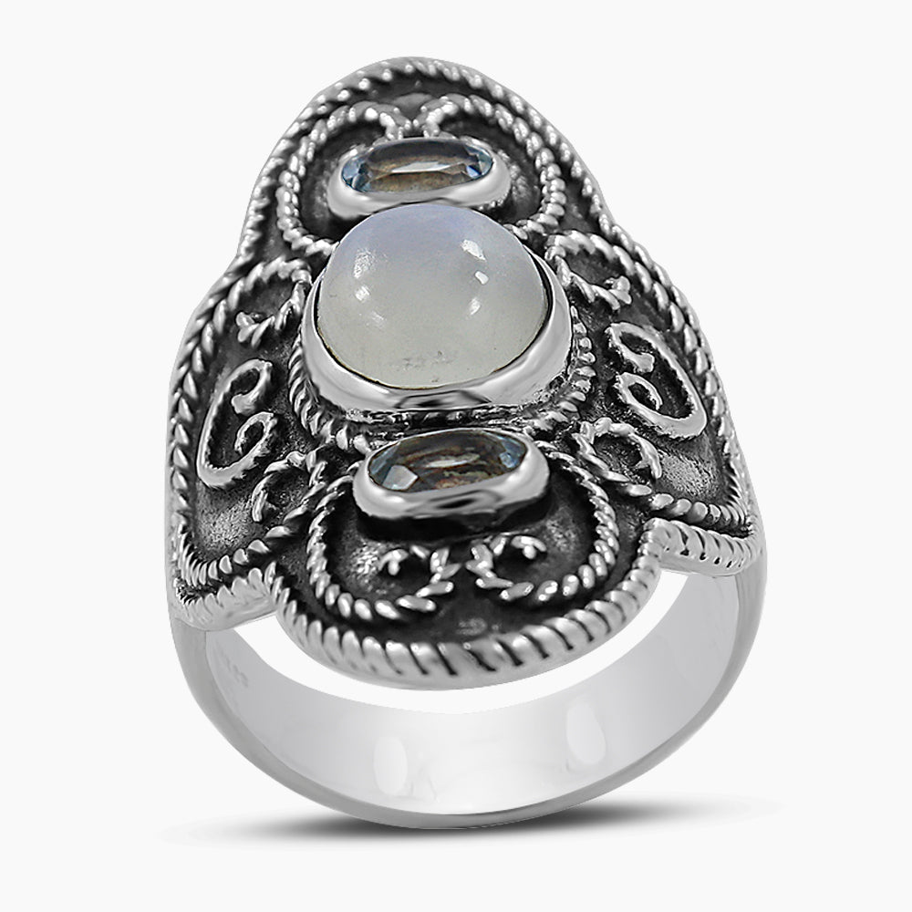 Rainbow Moonstone Silver Rings