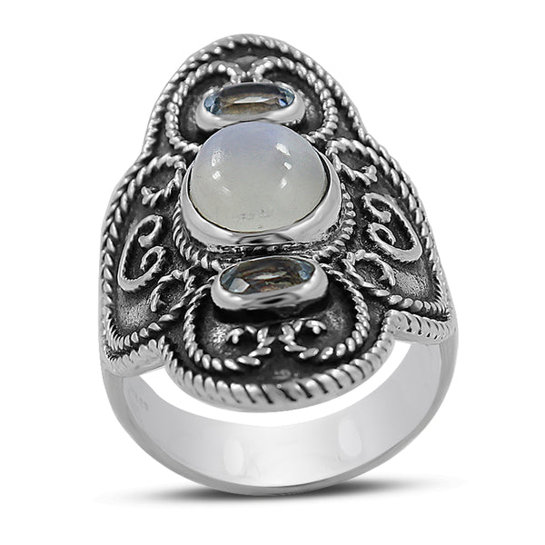 Rainbow Moonstone Silver Rings