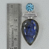 Rainbow Moonstone & Blue Topaz Silver Pendant