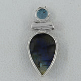 Rainbow Moonstone & Blue Topaz Silver Pendant