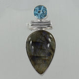 Rainbow Moonstone & Blue Topaz Silver Pendant