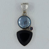 Black Onyx & Pearl Silver Pendant