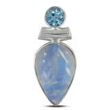 Rainbow Moonstone & Blue Topaz Silver Pendant