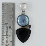 Black Onyx & Pearl Silver Pendant