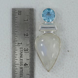 Rainbow Moonstone & Blue Topaz Silver Pendant