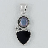 Black Onyx & Pearl Silver Pendant