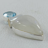 Rainbow Moonstone & Blue Topaz Silver Pendant