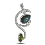 Blue Labradorite and Peridot 925 Sterling Silver Pendant