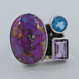 Purple Copper Turquoise Silver Ring