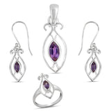 925 Sterling Silver Pendant Set Made with Amethyst Gemstone