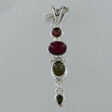 Multi Tourmaline Cabochon Silver Pendant