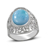 Natural Larimar Gemstone Sterling Silver Ring