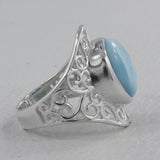 Natural Larimar Gemstone Sterling Silver Ring