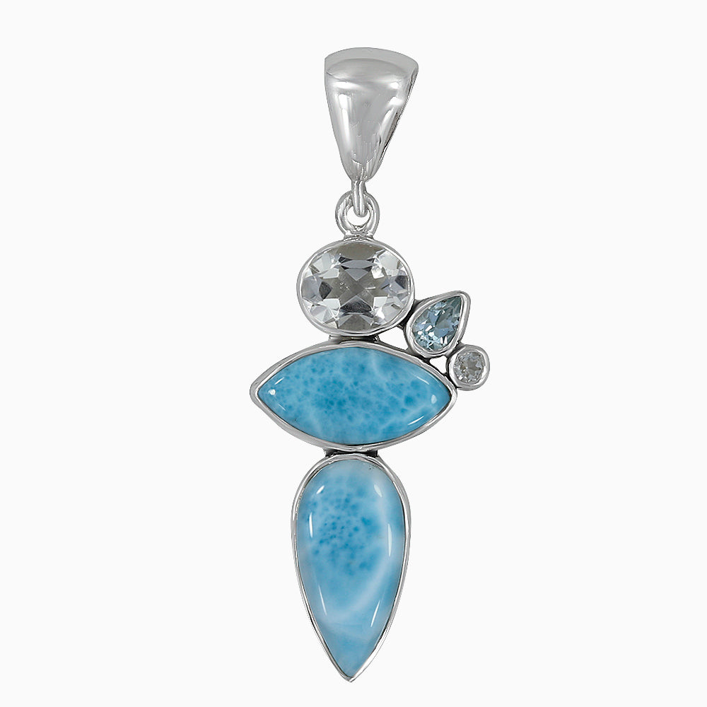 Larimar With Multistone Silver Pendant