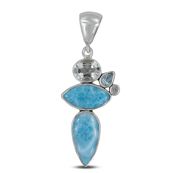 Larimar With Multistone Silver Pendant