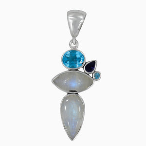 Larimar With Multistone Silver Pendant