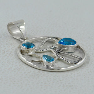 925 Silver Blue Topaz Pendants