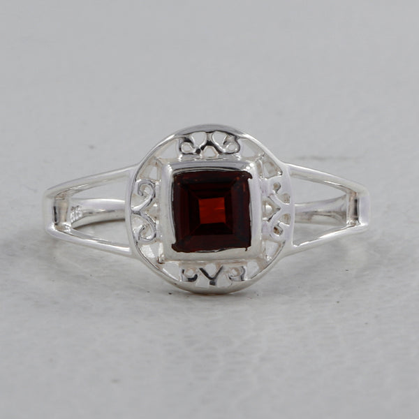 Natural Garnet Silver Rings