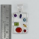 Multi Gemstone  Silver Pendant