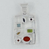 Multi Gemstone  Silver Pendant