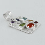 Multi Gemstone  Silver Pendant