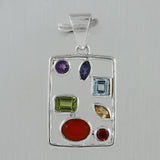 Multi Gemstone  Silver Pendant