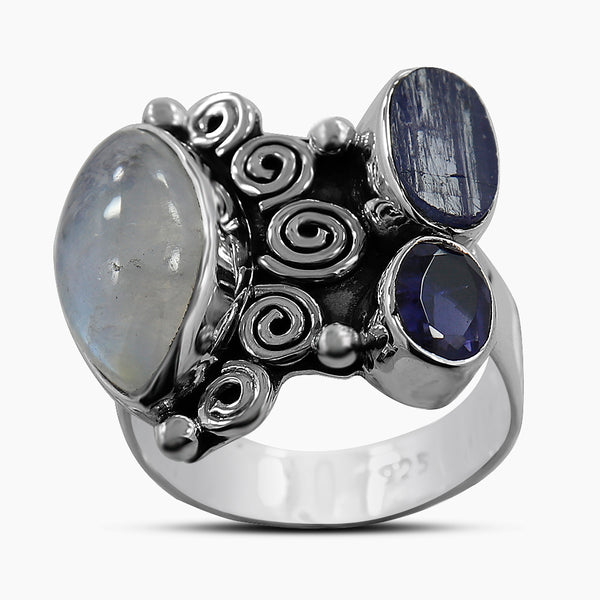 Rainbow Moonstone Silver Rings