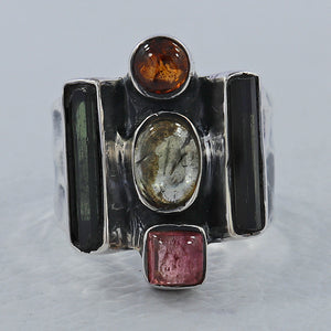 Multi-Tourmaline Silver Ring