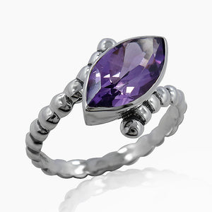 Marquise Amethyst Silver Rings