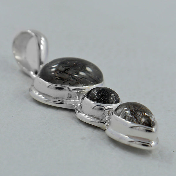 925 Silver Black Rutile Quartz Pendants