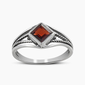 Natural Garnet Silver Rings